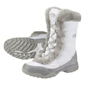 The North Face Women's White Gray Nuptse Quilted Goose Winter Snow Boot Size 7.5